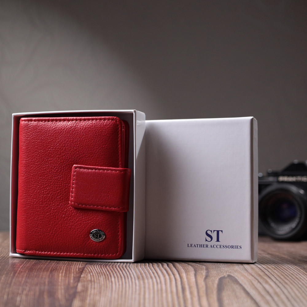 Яркий женский кошелек с монетницей и блоком для пропусков из натуральной кожи Красный (ST Leather) Киев - изображение 4