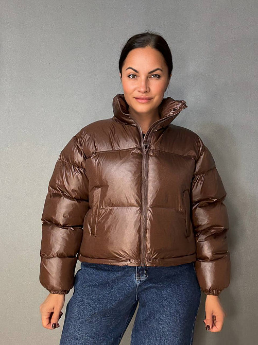 Куртка женская Lady Yep 10015 короткая глянцевая пуффер коричневая, коричневый, 44 Киев - изображение 11
