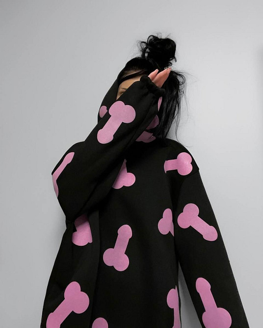 Жіноче тепле ОХУЕ*** худі оверсайз крою на фіксаторах тринитка на флісі Чорний Одеса - фото 10