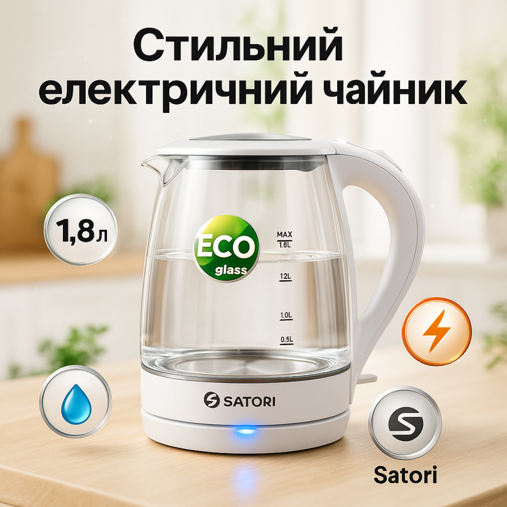 Електричний чайник для дому на кухню, Скляний електрочайник для кухні, Чайник електричний модний GH-63 Львів - фото 10
