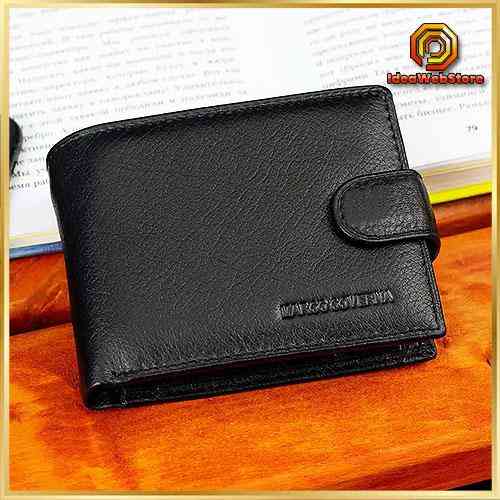 Мужской кошелек из натуральной кожи Marco Coverna черное портмоне на застежку с кнопкой на подарок мужчине Киев