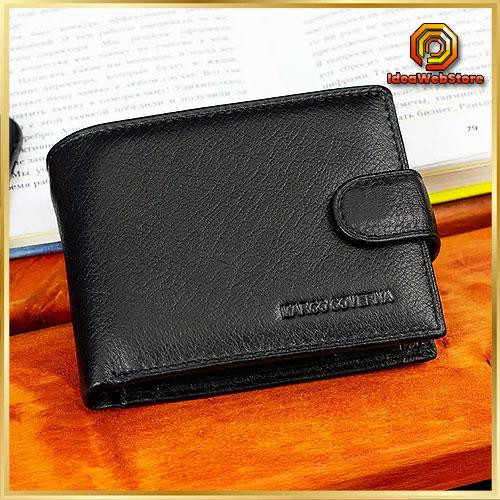 Мужской кошелек из натуральной кожи Marco Coverna черное портмоне на застежку с кнопкой на подарок мужчине Киев - изображение 1