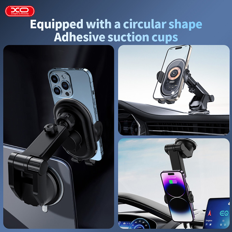 Тримач телефону автомобільний XO з бездротовою зарядкою WX038 15W Transparent Car Wireless Charging чорний Львів - фото 12