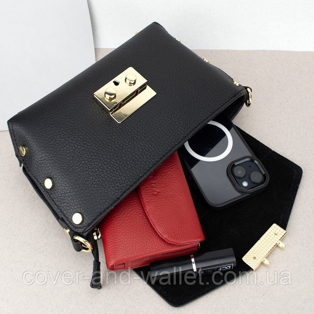 Стильная женская сумка кросс-боди из фактурной кожи черного цвета Virginia Conti Киев - изображение 9