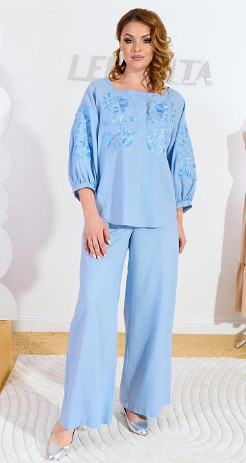 Льняной брючный костюм с вышивкой Киев - изображение 3