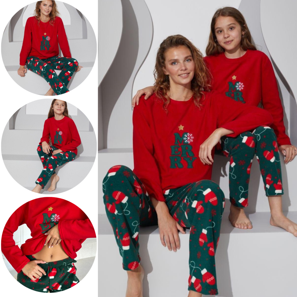 Пижамы Family Look мама дочка навогодняя пижама женская+для девочки на флисе полар зимняя перчатка XL Одесса - изображение 1