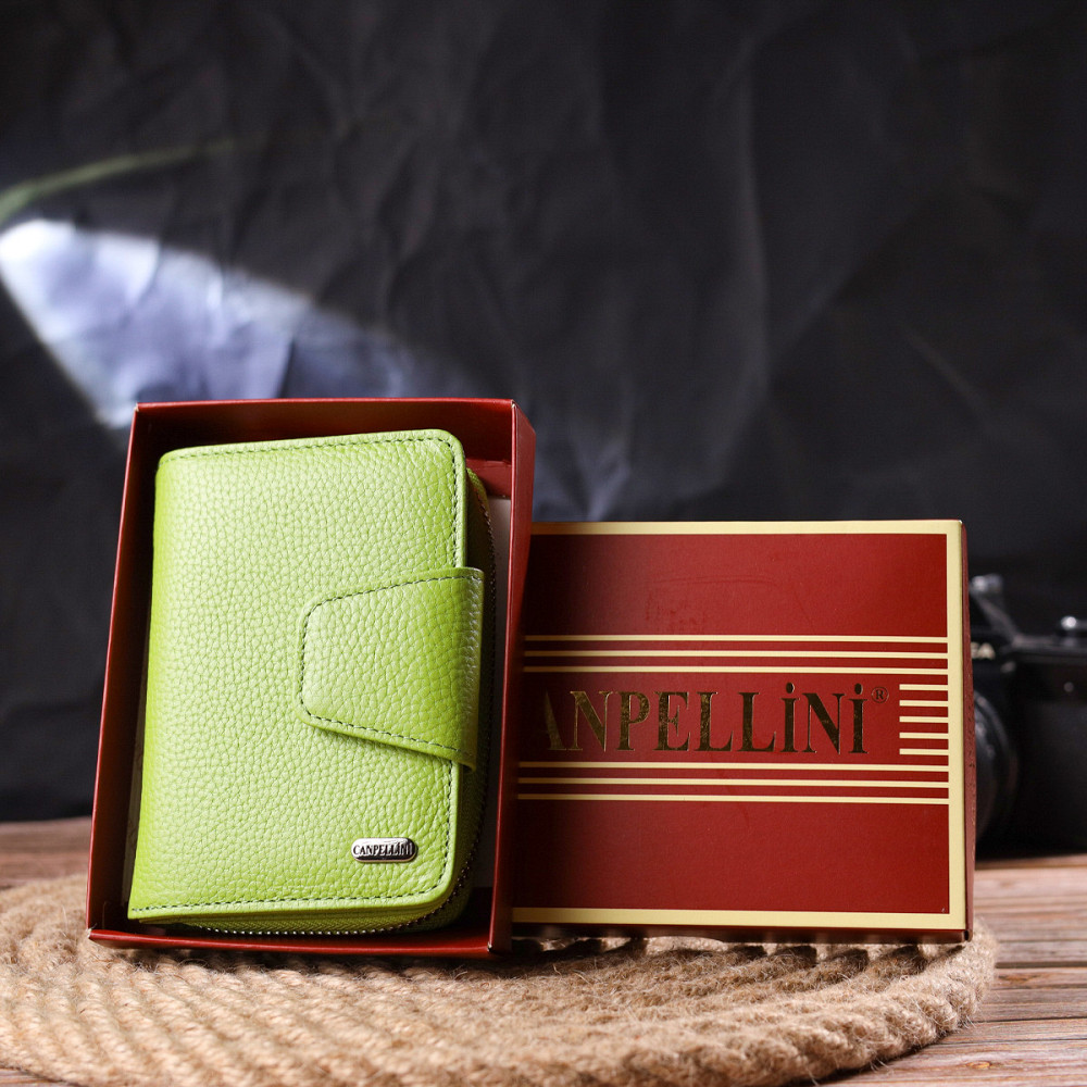 Вертикальное яркое портмоне с монетницей на молнии из натуральной кожи флотар CANPELLINI 21603 Салатовое Киев - изображение 1