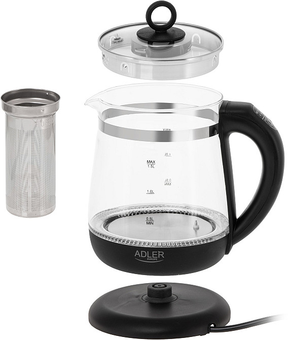 Електрочайник Adler AD 1299 1850-2200Вт/ 1.5л/ скло/ заварник/ встановлення температури/ чорний Вінниця - фото 7