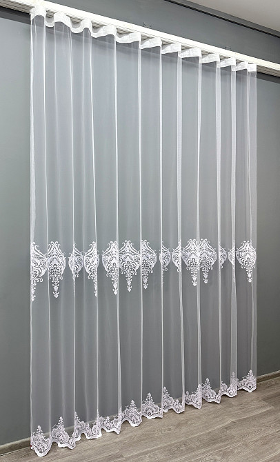 Тюль VR-Textil 1844т Фатин с вышивкой и люрексом  Холодный белый 300х270 см (40-198) Киев - изображение 3