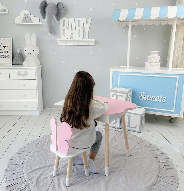 Дитячий столик "Хмаринка" з метеликом, рожевий і білий Київ - фото 4