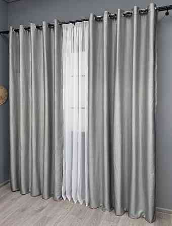 Комплект штор на люверсах VR-Textil Шеніл однотонний № 1689ш Світло-сірий 150х250 см 2 шт (37-0244) Київ