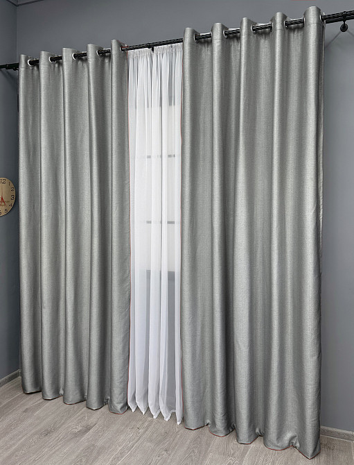 Комплект штор на люверсах VR-Textil Шеніл однотонний № 1689ш Світло-сірий 150х250 см 2 шт (37-0244) Київ - фото 4
