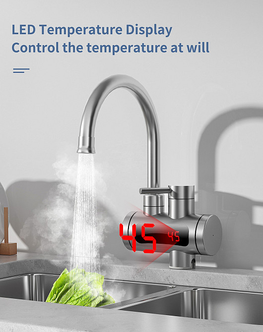 Проточный водонагреватель на мойку Zerix ELW32-E 3,3 kW нержавейка с индикатором температуры (ZX6150) Черновцы - изображение 2