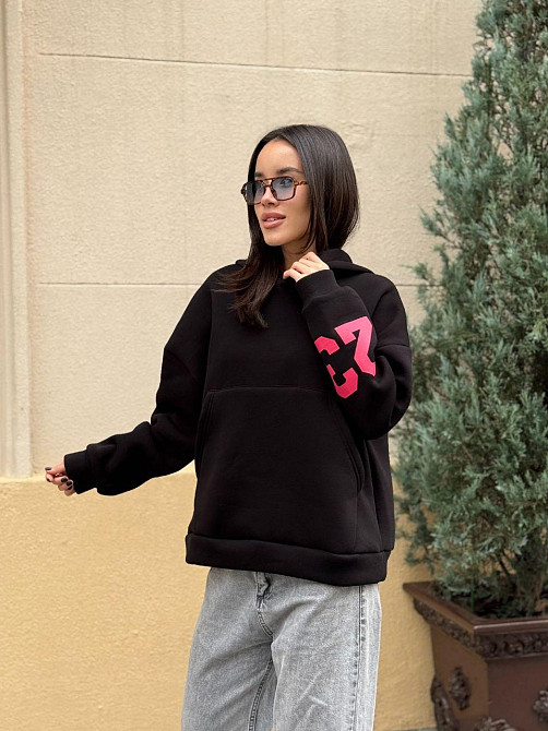 Жіноча стильна комфортна тепла худі турецька трьохнитка на флісі. Чорний, 42/44 Одеса - фото 3