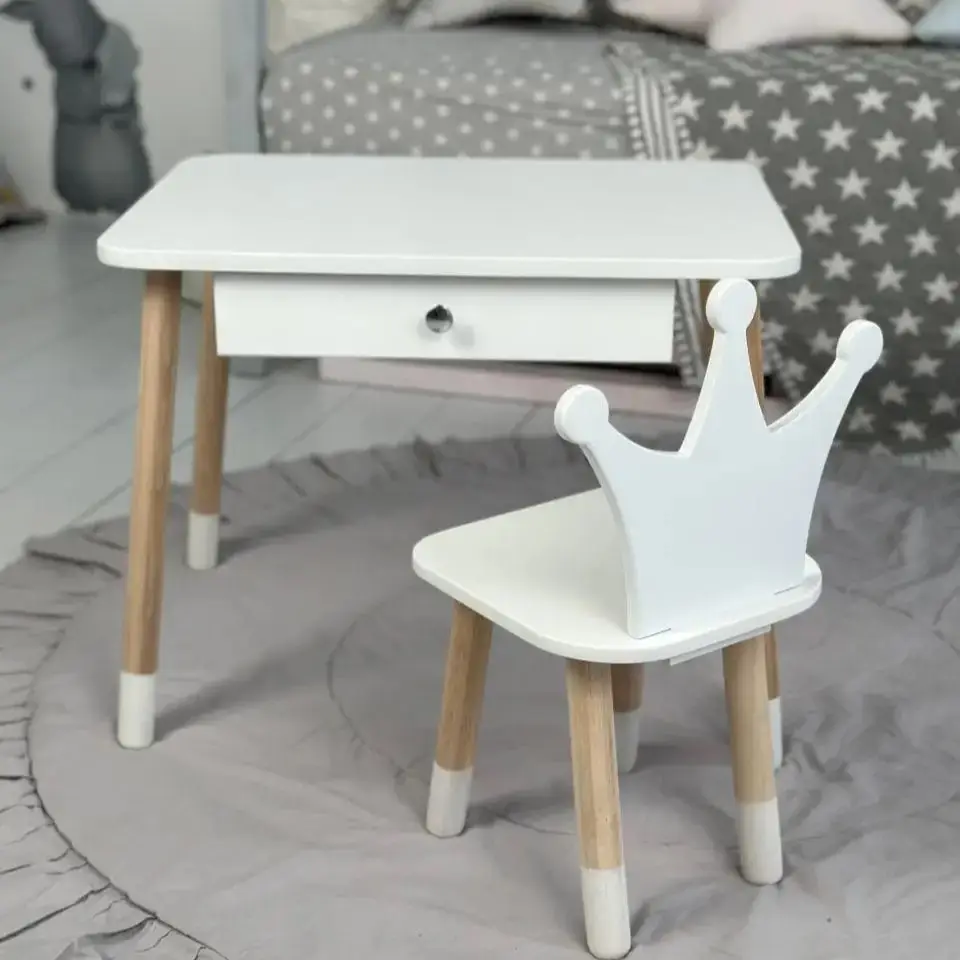Дитячий столик зі стільчиком Корона та ящиком для олівців та розмальовок (Білий) Вінниця - фото 2