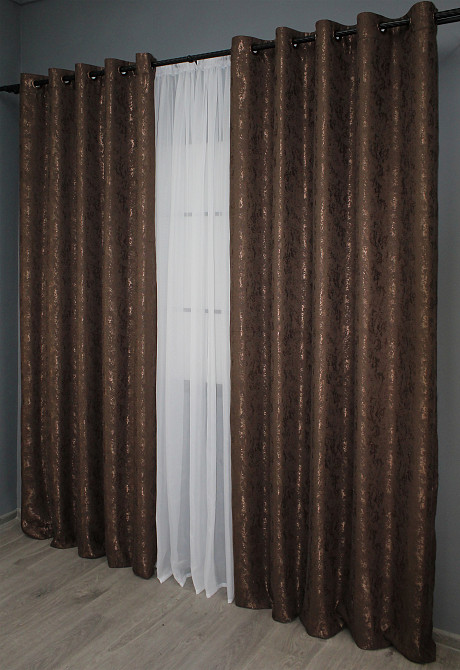 Комплект штор на люверсах VR-Textil Льон мармур Pavliani № 1173ш 150х250 см 2 шт Коричневий (37-0038) Київ - фото 4