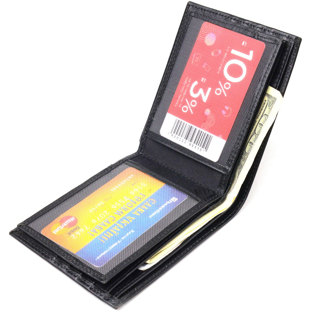 Якісний гаманець для чоловіків у два складення з натуральної гладкої шкіри CANPELLINI 21579 Чорний Київ - фото 4