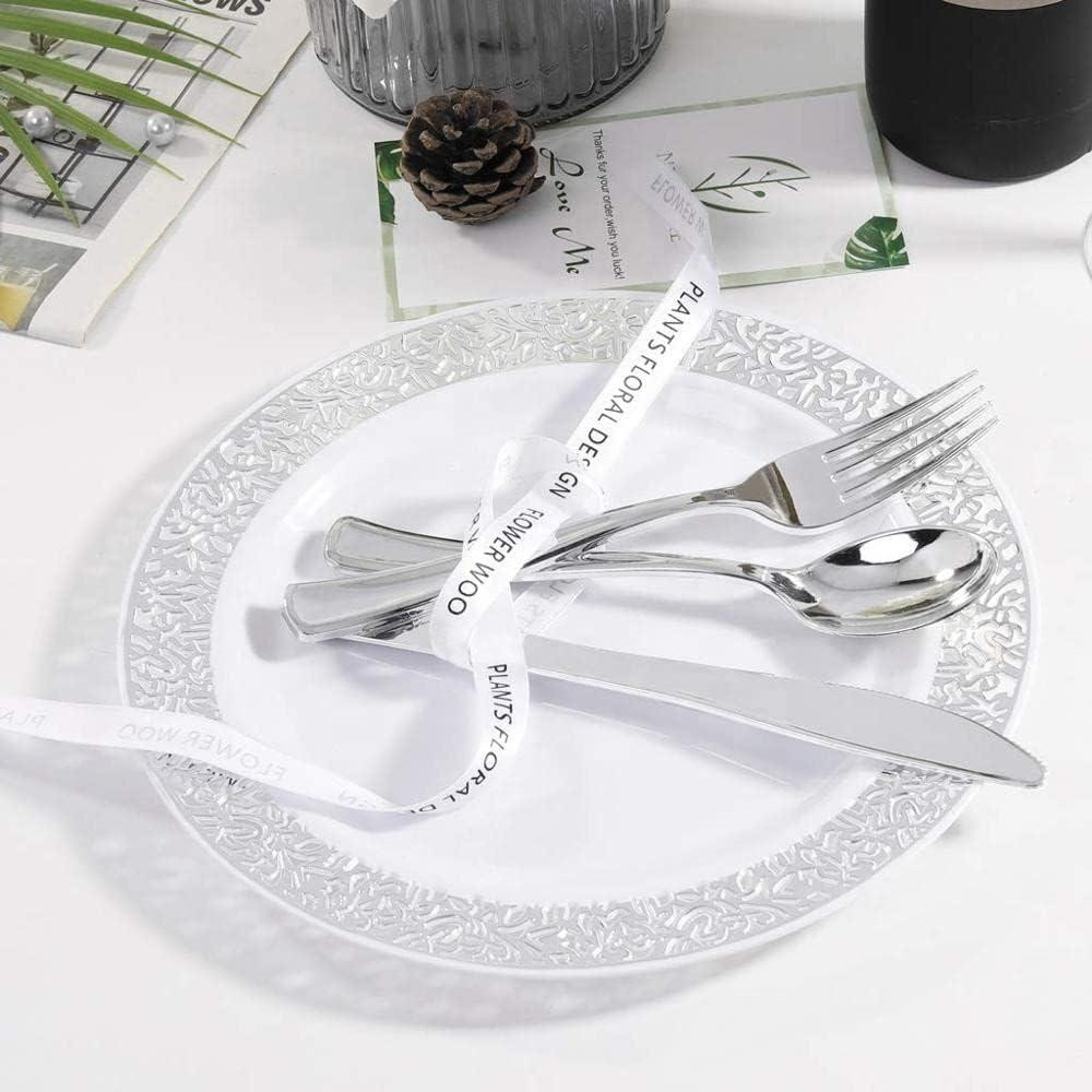 Набір тарілок пластикових круглі 12 шт, десертні 19 см і обідні 26 см, білі зі сріблястим візерунком Кам'янець-Подільський - фото 9