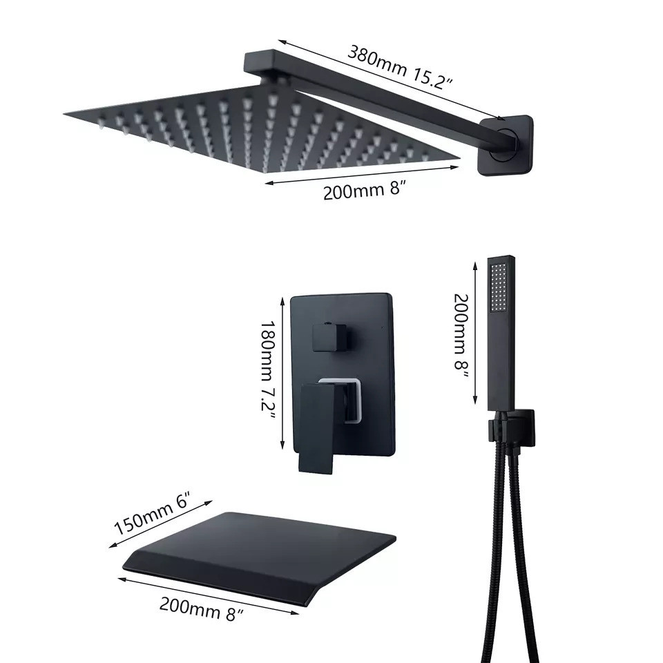 Душ для душової кабіни прихованого монтажу настінний 2 в 1: душ-водоспад та класична лійка Чорний Кам'янець-Подільський - фото 7