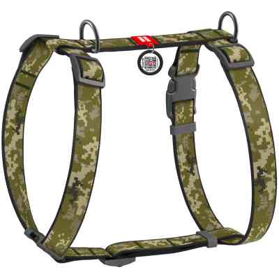 Шлея для собак WAUDOG Nylon з QR паспортом анатомічна H-подібна "Мілітарі" L (322-4026) Вінниця