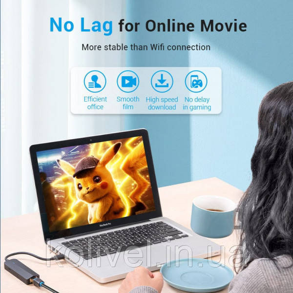 Хаб USB 3.0 -> 3хUSB 3.0/RJ45 Gigabit чорний Vention (CHNBB) Київ - фото 4