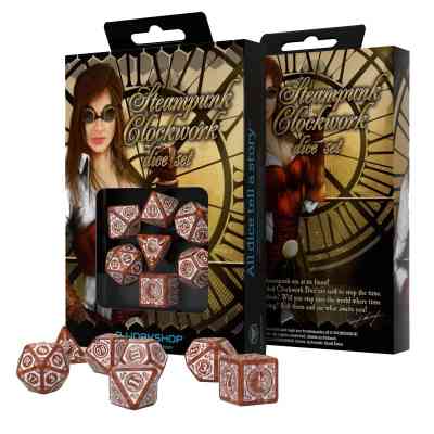 Набір кубиків для настільних ігор Q-Workshop Steampunk Clockwork Caramel white Dice Set (7 шт) (SSTC72) Вінниця