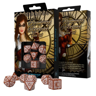 Набір кубиків для настільних ігор Q-Workshop Steampunk Clockwork Caramel white Dice Set (7 шт) (SSTC72) Вінниця - фото 2