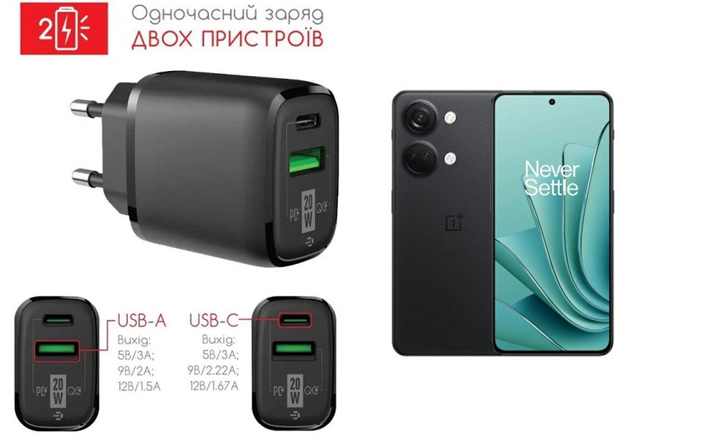 Сетевое зарядное устройство для OnePlus Nord 2 5G, Nord 2T 5G, 20W 3A, Quick Charge 3.0 Киев - изображение 1