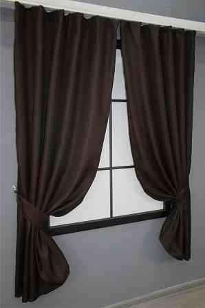 Комплект коротких штор VR-Textil Лен-блэкаут Лен Мешковина № 291ш Венге 130х170см 2 шт (35-0003) Киев