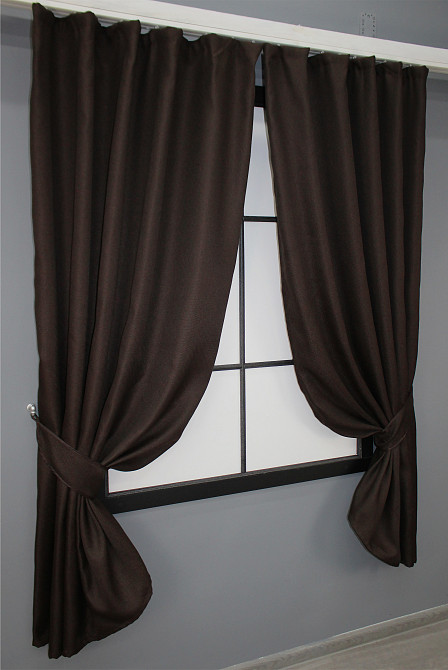 Комплект коротких штор VR-Textil Лен-блэкаут Лен Мешковина № 291ш Венге 130х170см 2 шт (35-0003) Киев - изображение 2