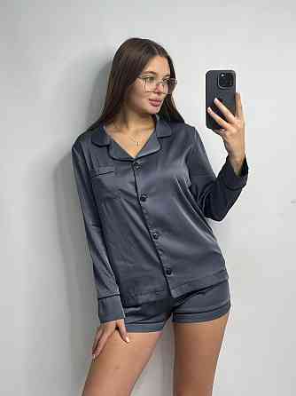 Комплект шовковий трійка сорочка з шортами і штанами Графітовий XL Харків