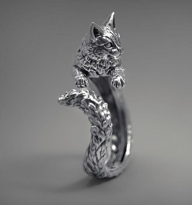 Кольцо кот на палец, винтажное кольцо с котом, регулируемое кольцо из цинкового сплава Киев - изображение 2