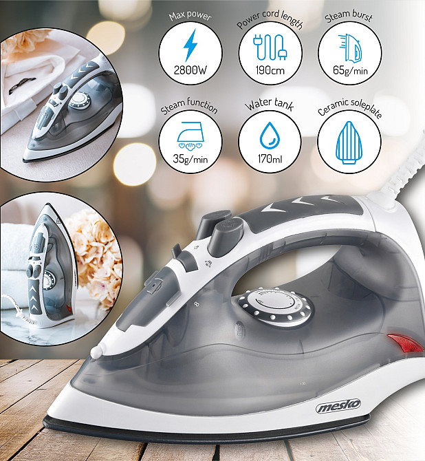 Праска Mesko MS 5037 grey 2800Вт/ 170 мл/ кераміка/ сухе прасування/ сіра Вінниця - фото 9