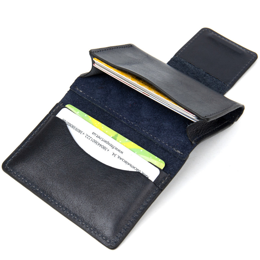 Кожаная визитница унисекс GRANDE PELLE 11338 Темно-синий Киев - изображение 5