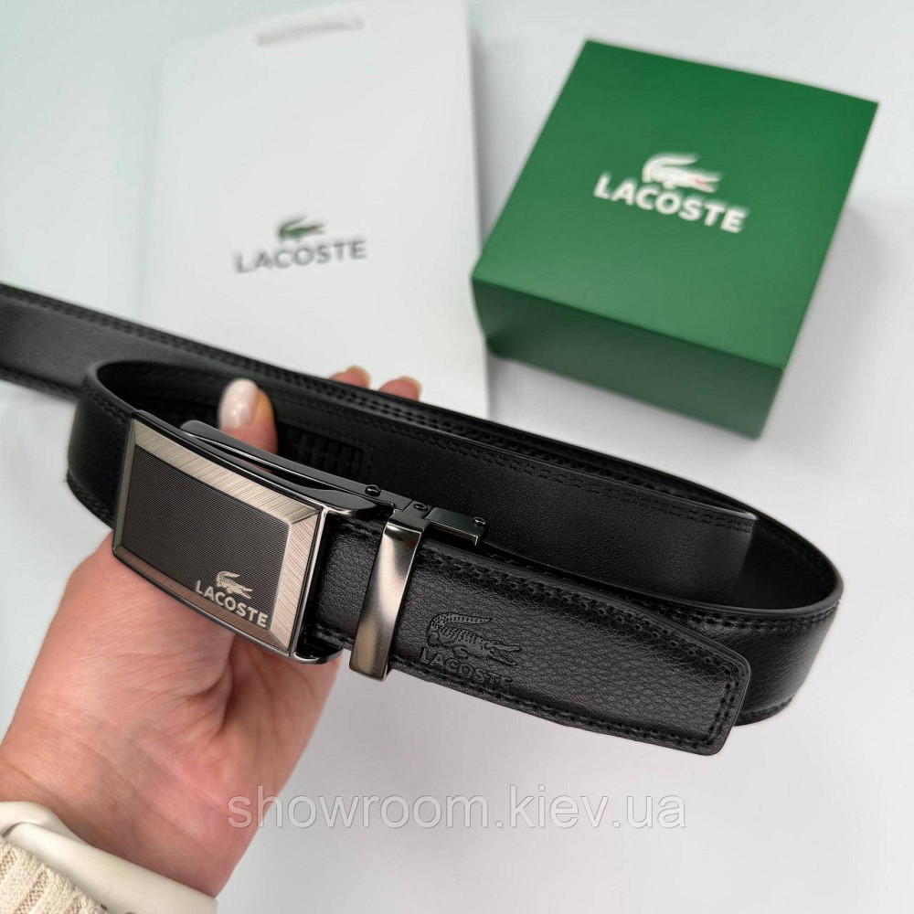 Чоловічий шкіряний брендовий ремінь з пряжкою автомат Lacoste (980) Київ - фото 4