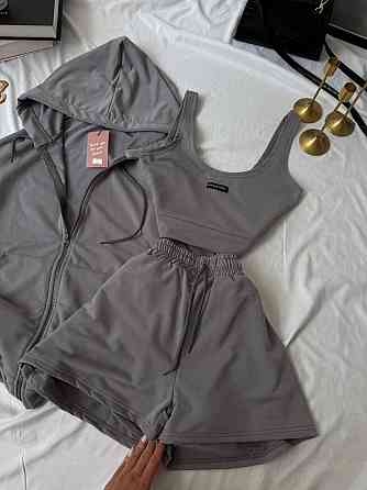 Женский прогулочный костюм тройка: кофта топ и шорты двунитка Одесса