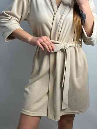 Халат жіночий плюш велюр під пояс Блакитний S Харків