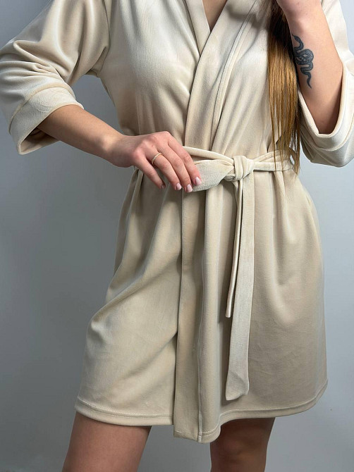 Халат жіночий плюш велюр під пояс Блакитний S Харків - фото 6