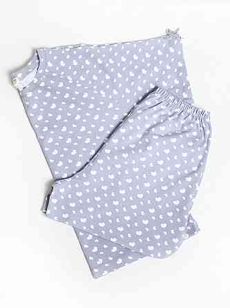 Пижама с шортами женская Белый Сердечки Светло-серый S/M Харьков