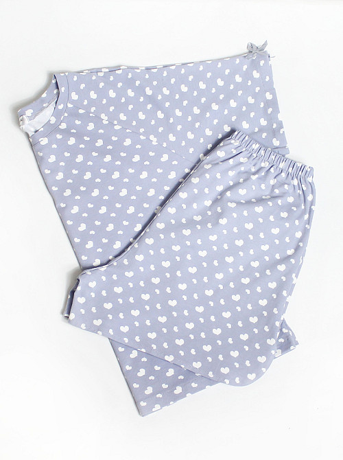 Пижама с шортами женская Белый Сердечки Светло-серый S/M Харьков - изображение 6