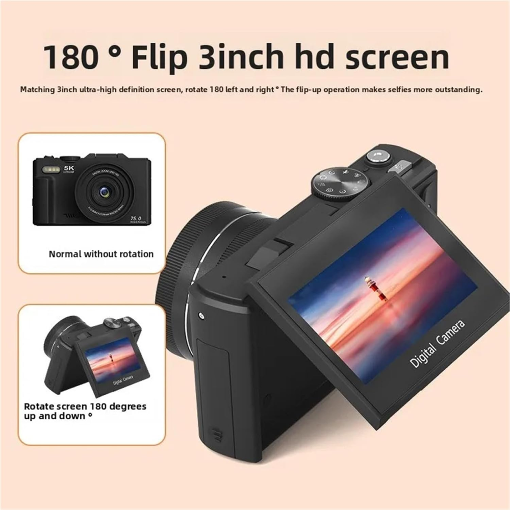 Цифрова камера WD08 5K 75 МП Wi-Fi, 3" поворотний екран 180°, автофокус, 18x Zoom, карта 64 ГБ, чорна Київ - фото 6