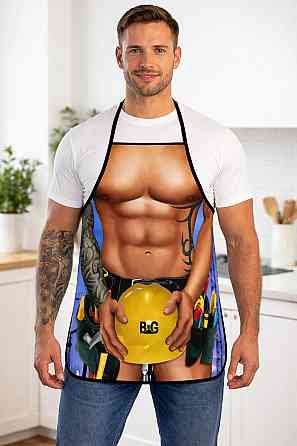 Прикольный кухонный фартук с принтом строителя с мужским торсом 73 на 57 см разноцветный Киев