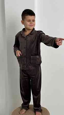 Дитяча велюрова тепла піжама дві кишені Шоколадний ч/к 154-158 Харків