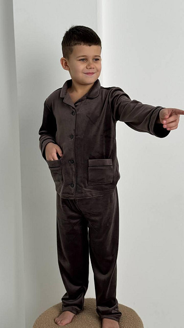 Детская велюровая теплая пижама два кармана Шоколадный ч/к 154-158 Харьков - изображение 3