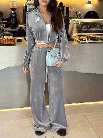 Женский стильный повседневный влюровый костюм двойка Серый, 46/48 Одесса