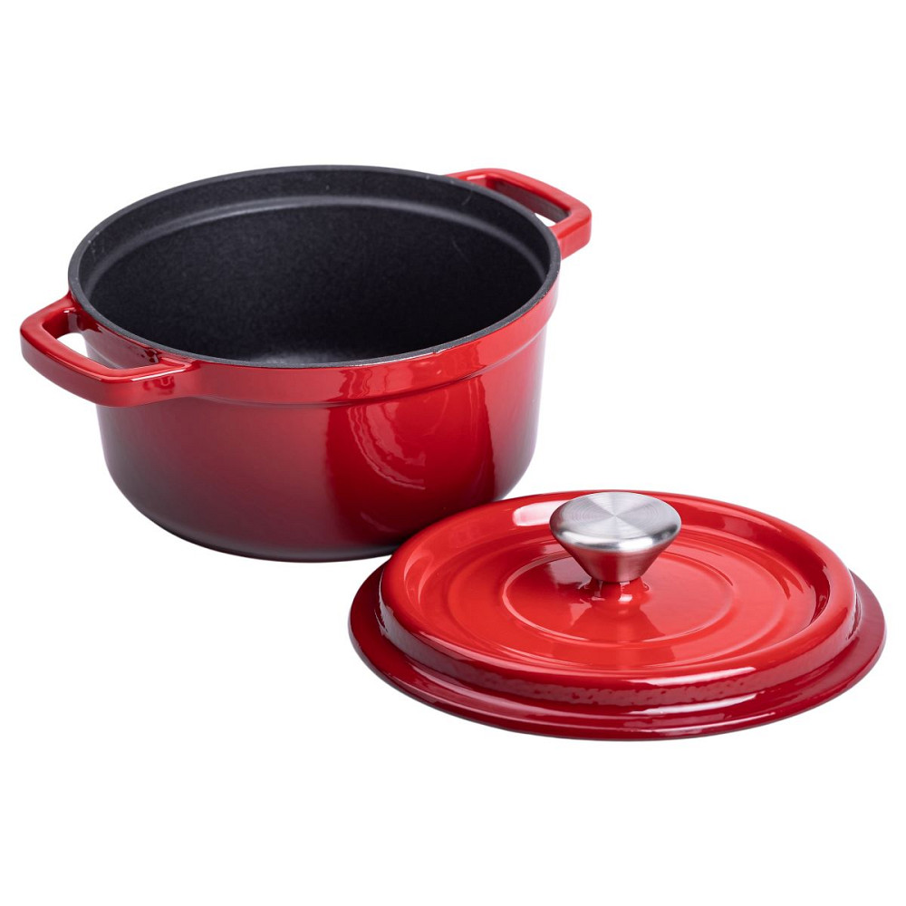 Yongkang Jiaqi Каструля чавунна емальована 2 л з кришкою Ø20 см Червона HP-1-2R Київ - фото 5