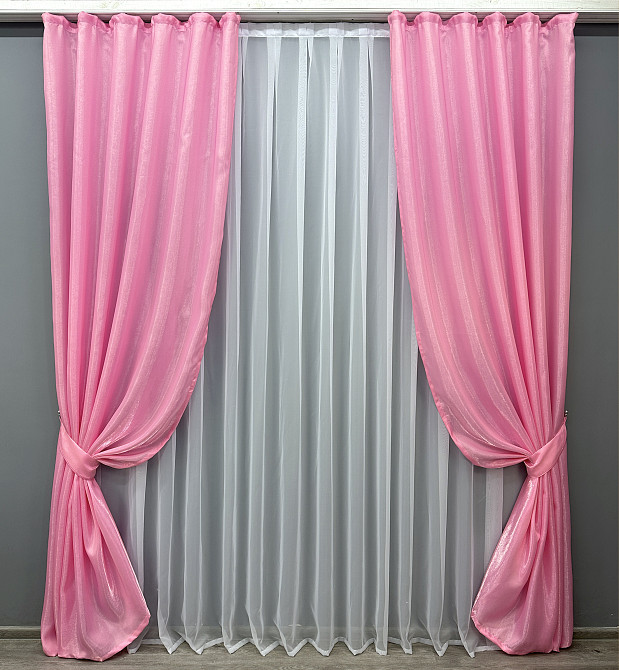 Комплект готовых штор VR-Textil Атлас Монорей № 1749ш Розовый 150х270 см 2 шт (33-0705) Киев - изображение 2