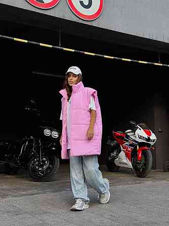 Жіноча стильна оверсайз-дута жилетка плащівка Еммі Рожевий Одеса