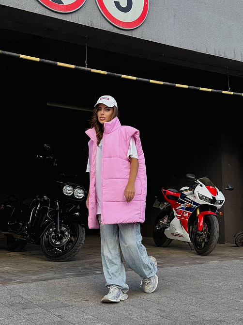 Жіноча стильна оверсайз-дута жилетка плащівка Еммі Рожевий Одеса - фото 6