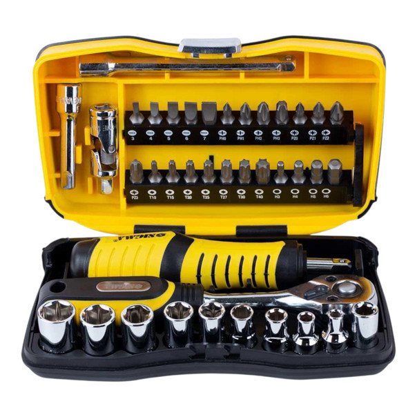 Набір інструменту 1/4" 39 шт, 4-12 мм з тріщ., подовжує., кардан, отв.-вороток, біти Мукачево - фото 4